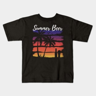 Retro Sunset With Beer and Palm trees Kids T-Shirt